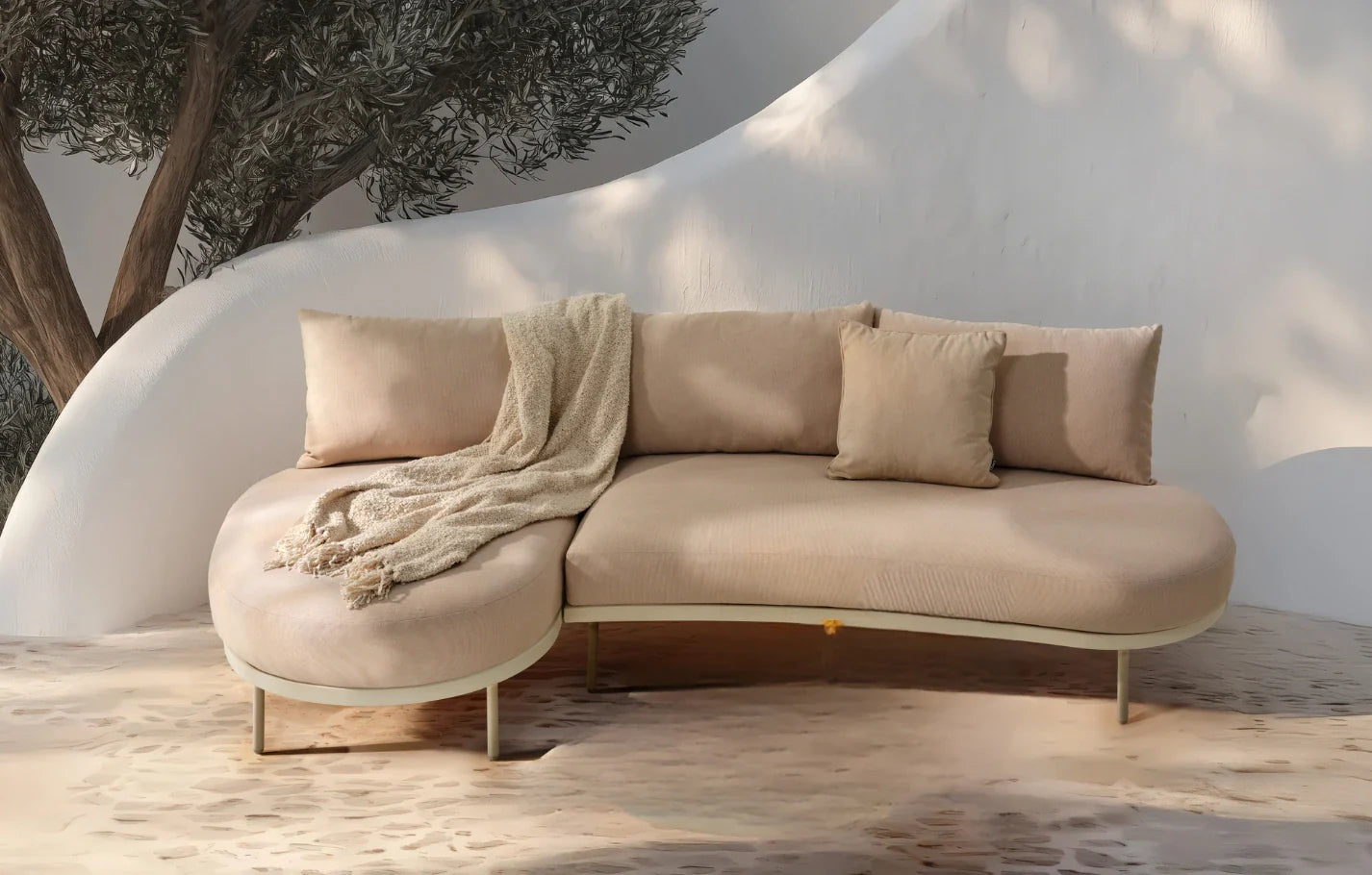 Kiki Beige 3-Seater Organic Garden Chaise Sofa
