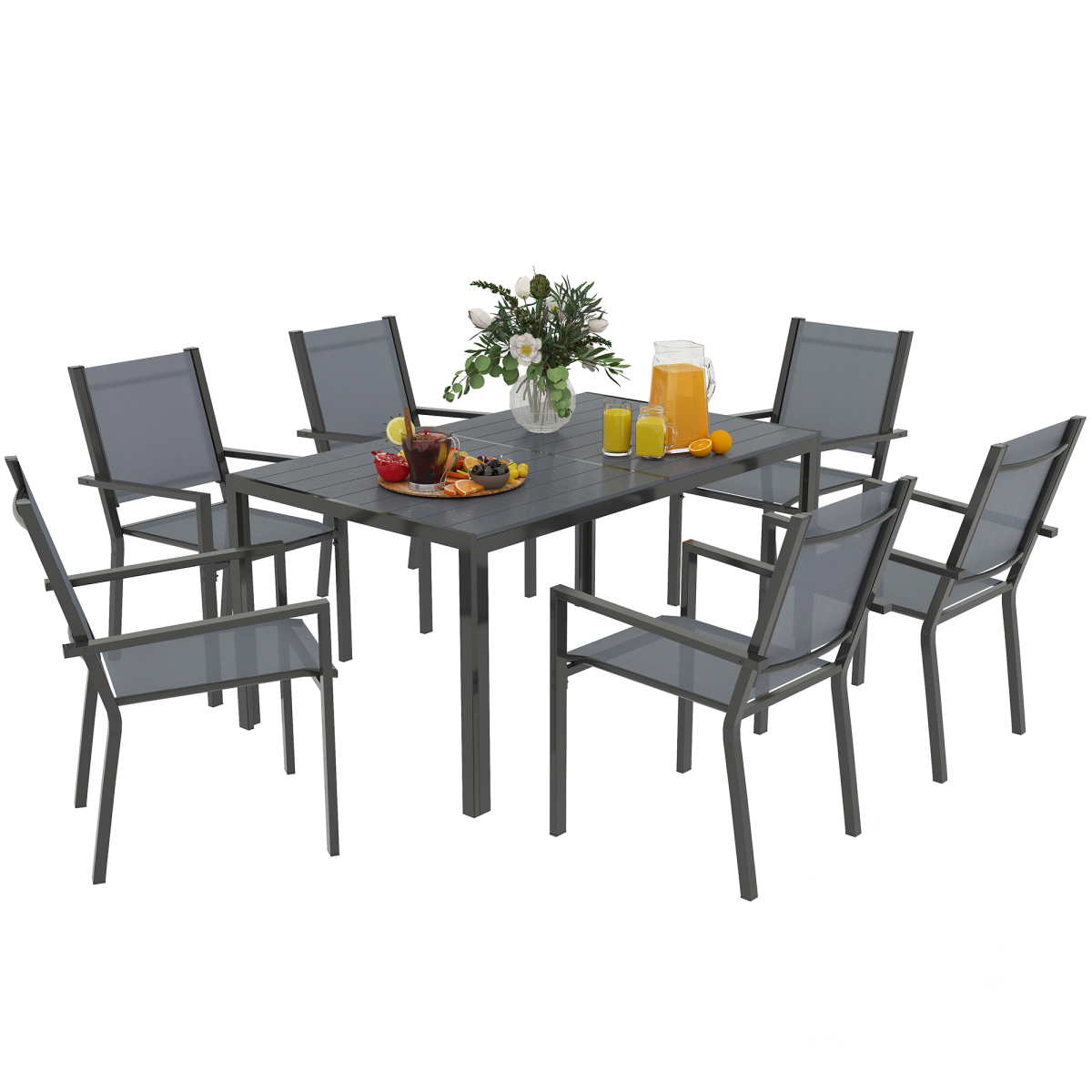 Outsunny 7 Piece Garden Dining Set, Outdoor Furniture w/ 6 Stackable Chairs