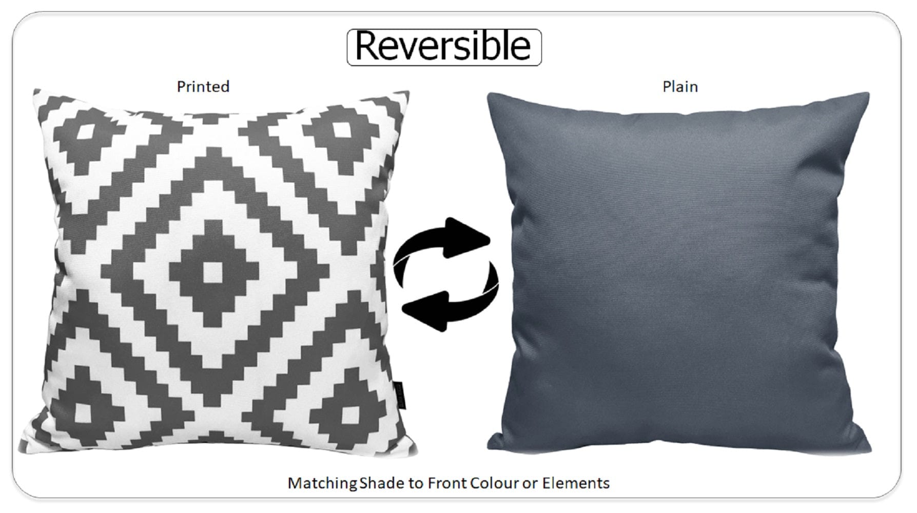 OLIVIA ROCCO Nairobi Charcoal Waterproof Cushion Covers 43 x 43 Cm Reversible Breathable Indoor Outdoor Patio Garden Sofa Bed Chair