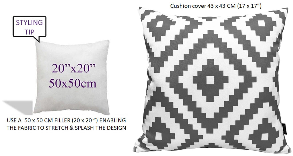 OLIVIA ROCCO Nairobi Charcoal Waterproof Cushion Covers 43 x 43 Cm Reversible Breathable Indoor Outdoor Patio Garden Sofa Bed Chair