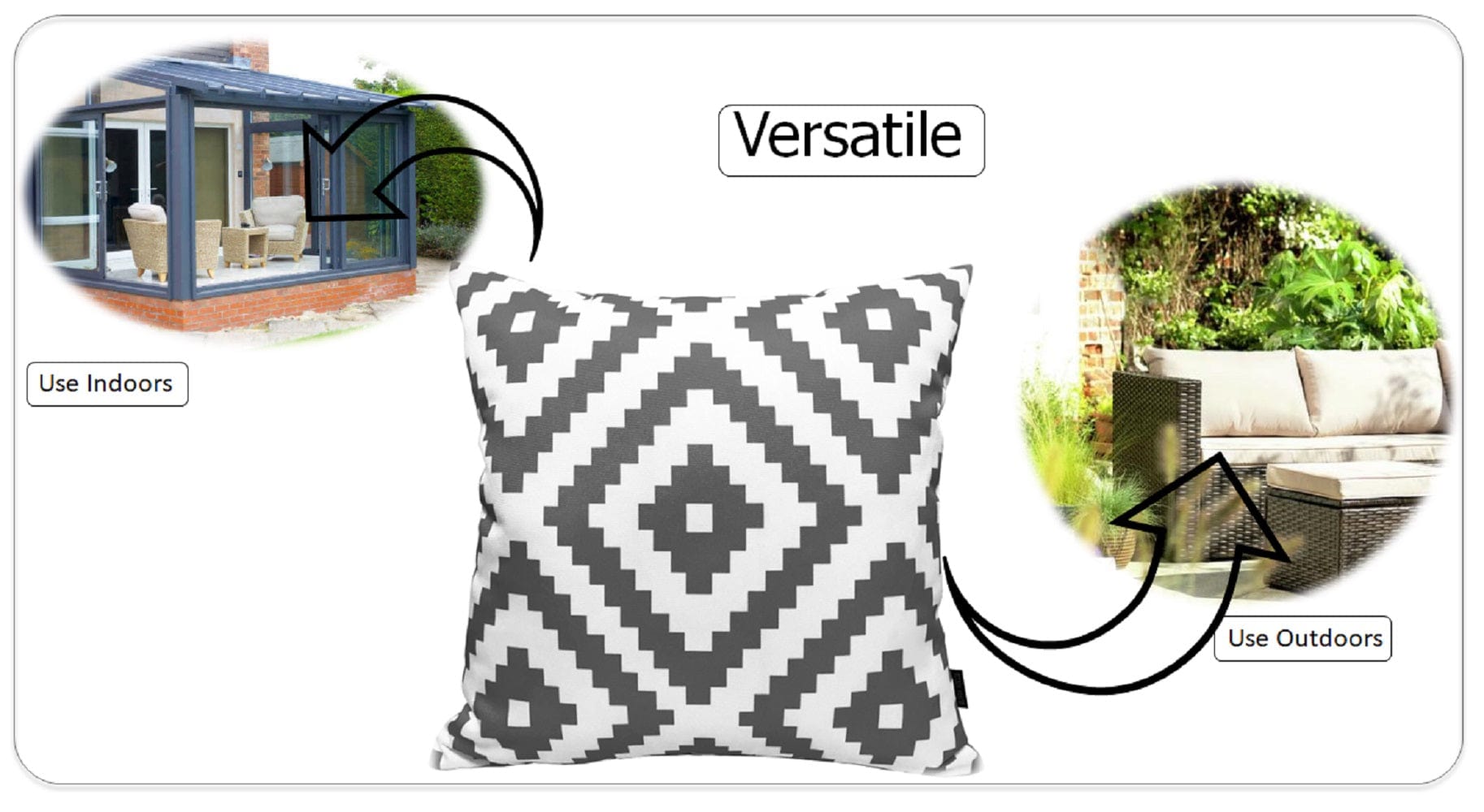 OLIVIA ROCCO Nairobi Charcoal Waterproof Cushion Covers 43 x 43 Cm Reversible Breathable Indoor Outdoor Patio Garden Sofa Bed Chair