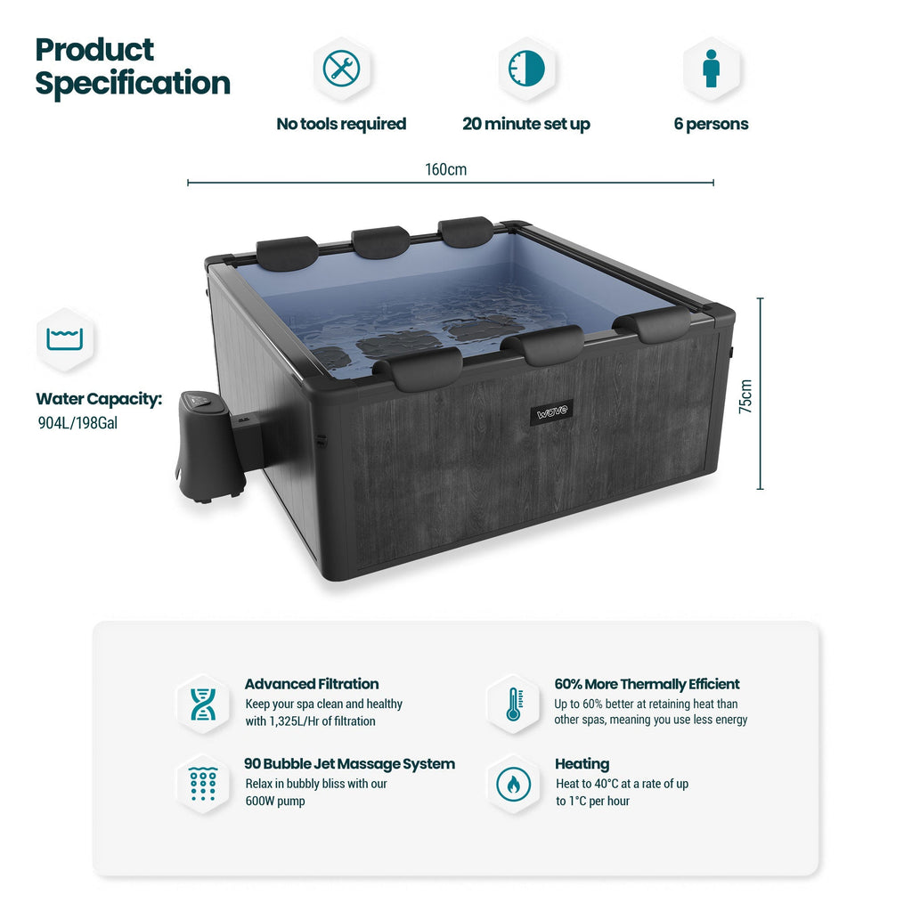 WaveSpa Adriatic 6 Person Square Aluminium Frame Hot Tub