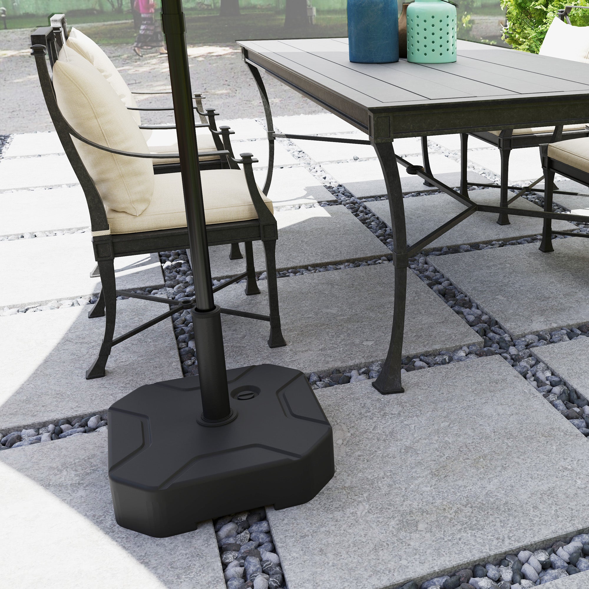 Outsunny Square Garden Parasol Base, Sand/Water Filled Parasol Stand, Black