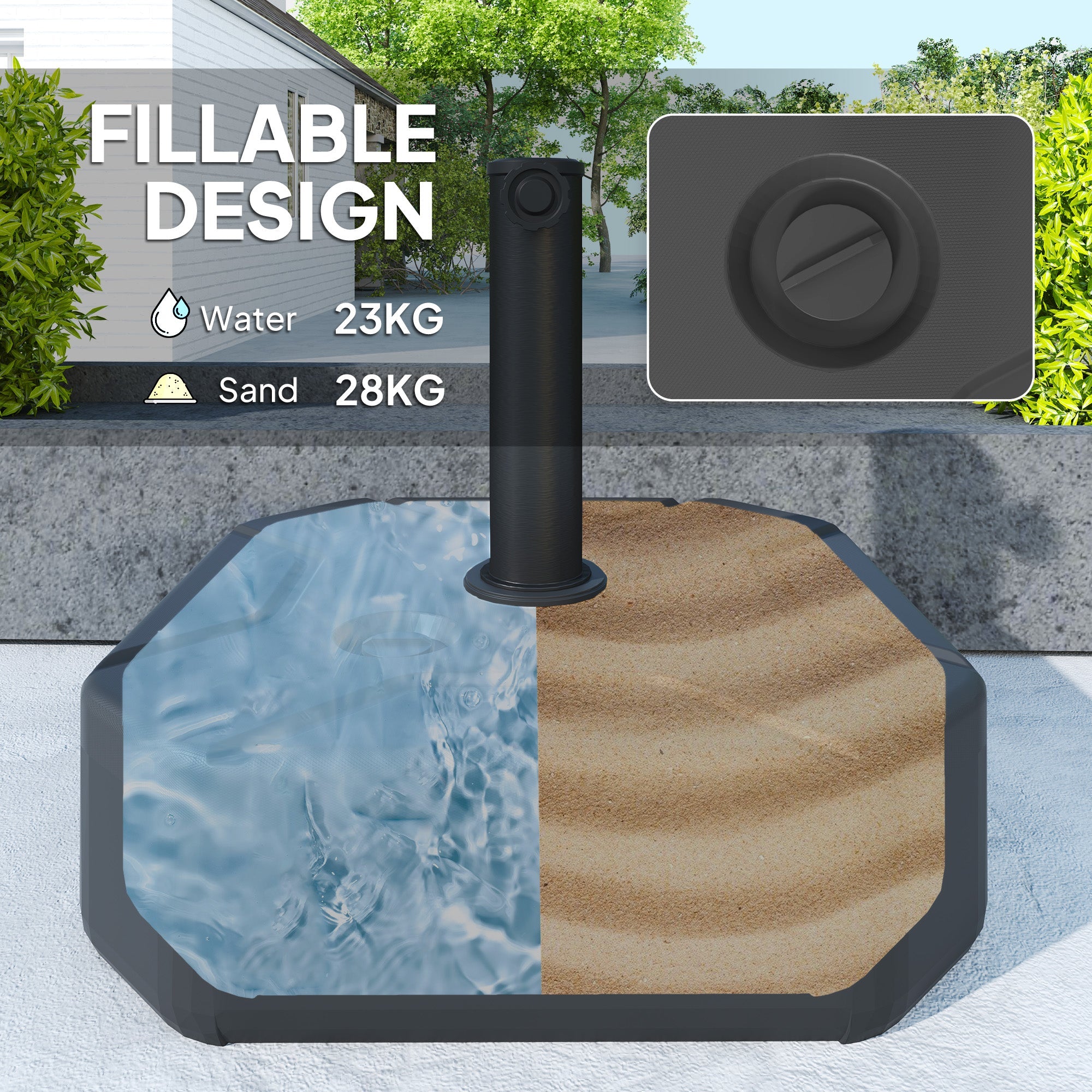 Outsunny Square Garden Parasol Base, Sand/Water Filled Parasol Stand, Black