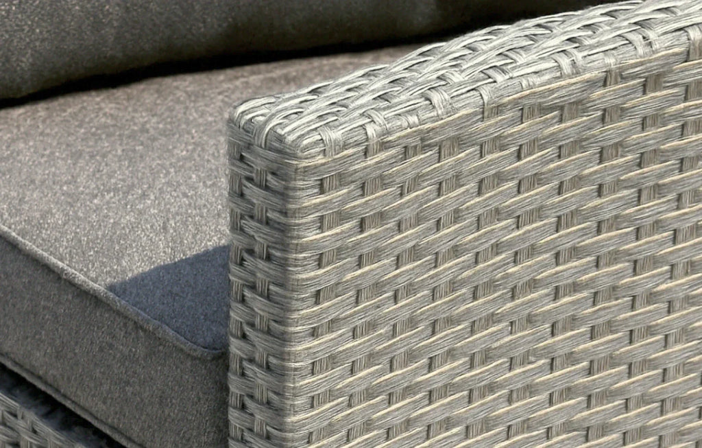 Stockholm Rattan Grey 4 Seater Garden Chaise Lounge Set with Armchair