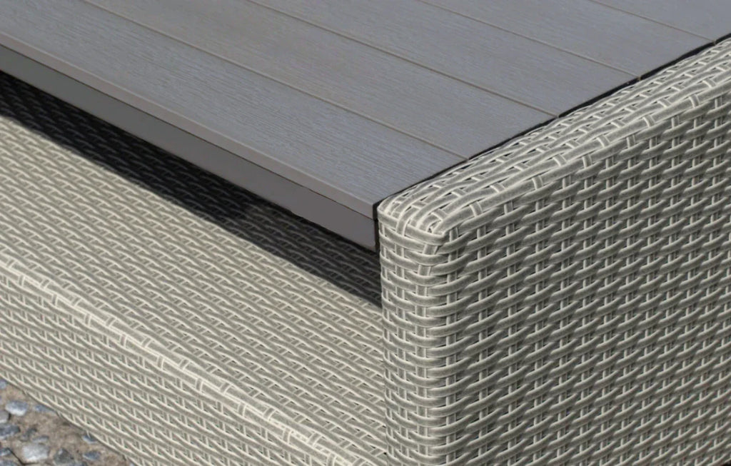 Stockholm Rattan Grey 4 Seater Garden Chaise Lounge Set with Armchair