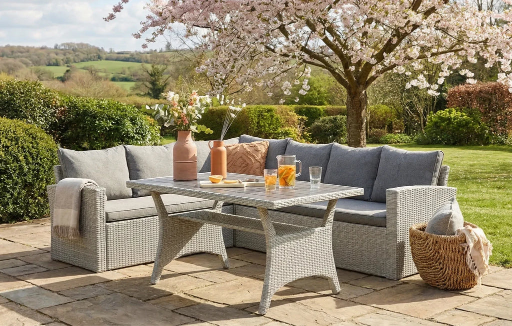 Stockholm 6 Seater Grey Rattan Corner Garden Dining and Lounge Set