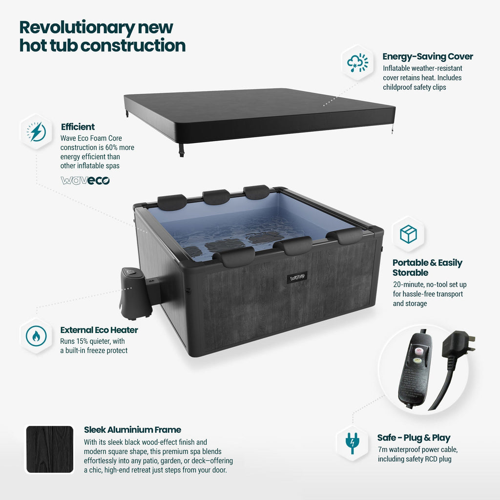 WaveSpa Adriatic 6 Person Square Aluminium Frame Hot Tub