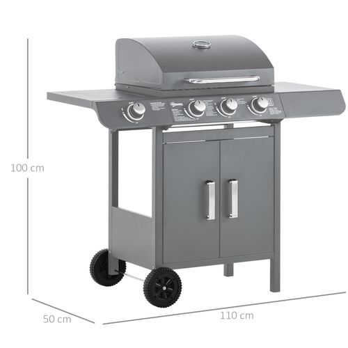 Outsunny Gas Barbecue Grill 3+1 Burner Garden BBQ w/ Large Cooking Area