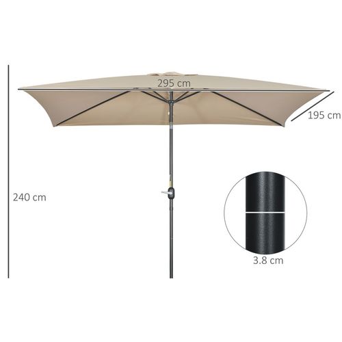 Outsunny 3x2m Patio Parasol Canopy Tilt Crank 6 Ribs Sun Shade Garden Khaki