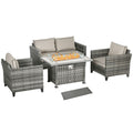 Outsunny 5PC Rattan Garden Set with Gas Fire Pit Table