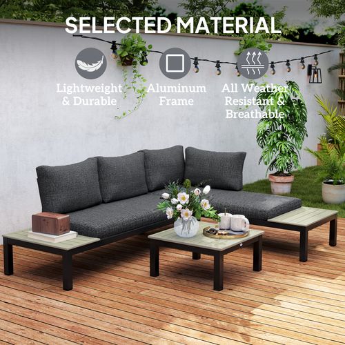 Outsunny 3pcs Garden Sectional Sofa Side Table Furniture Set w/ Cushion