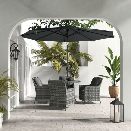 Outsunny 6 Pieces Rattan Garden Furniture with Umbrella, Cushions - Mix Grey
