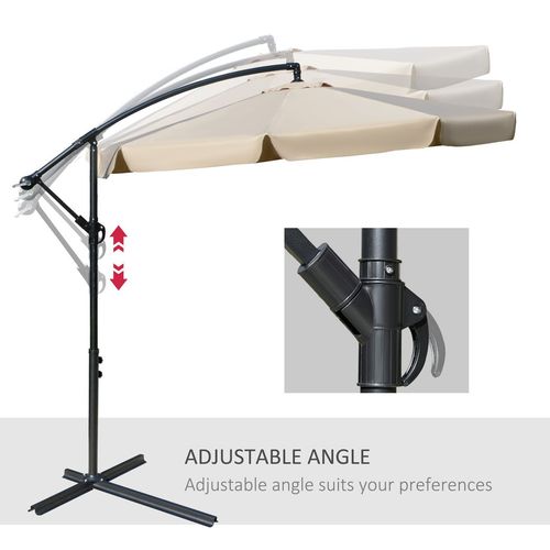 Outsunny 2.7m Garden Cantilever Banana Parasol Sun Shade w/ Crank, Light Brown