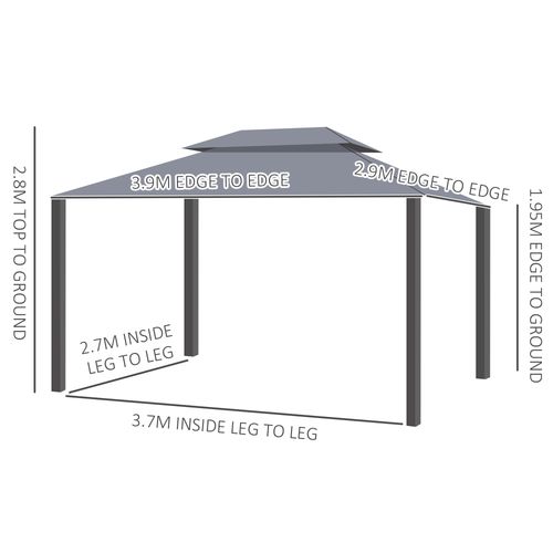 3 x 4m Aluminium Gazebo with 2 Tiers Roof Garden Nets Sidewalls - Grey