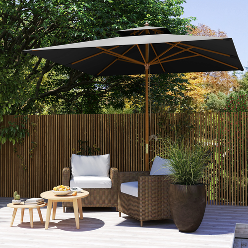Outsunny 3(m) Wood Square Umbrella Garden Market Parasol Sunshade