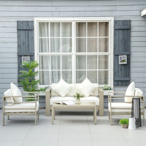 4 PCs Aluminium Garden Furniture Set w/ Thick Padded Cushion