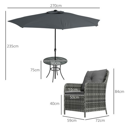 Outsunny 6 Pieces Rattan Garden Furniture with Umbrella, Cushions - Mix Grey