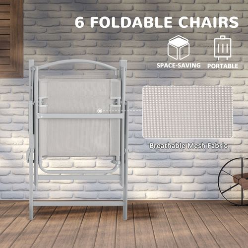 Outsunny 8 Pcs Garden Table and Chairs with Parasol Tempered Glass Top Grey