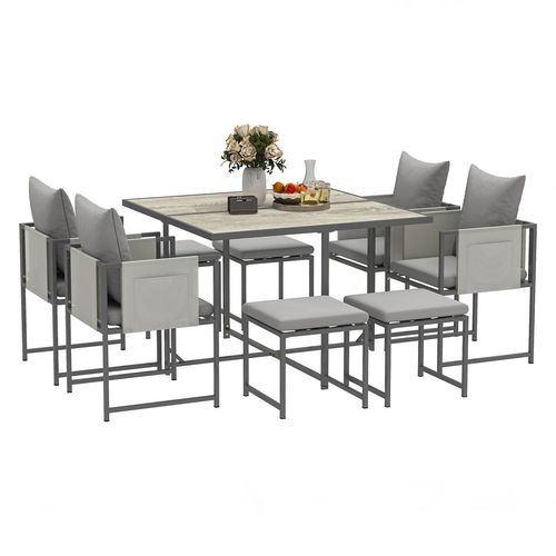Outsunny 8 Seater Garden Dining Set, Cube Garden Furniture with Cushions