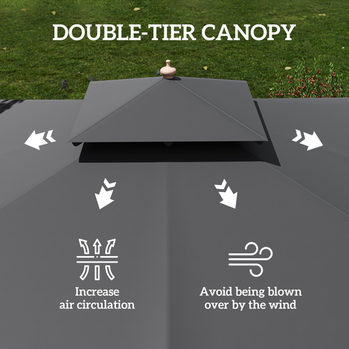 Outsunny 3(m) Wood Square Umbrella Garden Market Parasol Sunshade