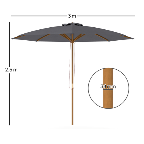 Outsunny Wooden Garden Parasol with Rope Pulley Mechanism