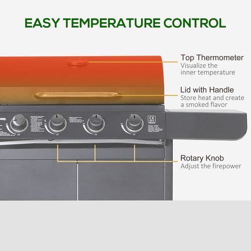 Outsunny Gas BBQ Grill 4 + 1 Stainless Steel Burner Garden Barbecue Cooker