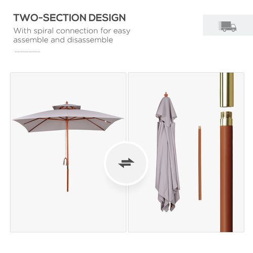 Outsunny 3(m) Wood Square Umbrella Garden Market Parasol Sunshade Grey