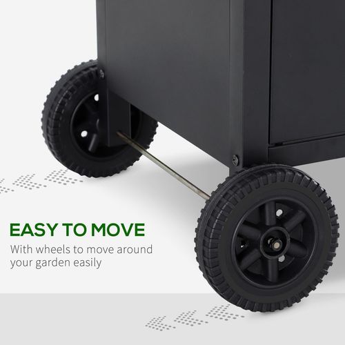 Outsunny 4+1 Burner Gas BBQ Grill, Outdoor Barbecue Trolley with Wheels, Warming Rack, Side Shelves, Cabinet, Thermometer for Garden, Party, Camping, 125 L x 51 W x 100 H cm, Black