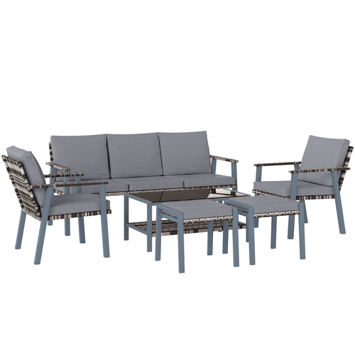 Outsunny 7 Seater Rattan Garden Furniture Set with Glass Coffee Table Grey