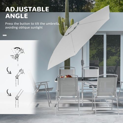 Outsunny 8 Pcs Garden Table and Chairs with Parasol Tempered Glass Top Grey