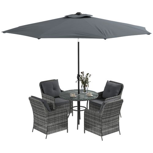 Outsunny 6 Pieces Rattan Garden Furniture with Umbrella, Cushions - Mix Grey