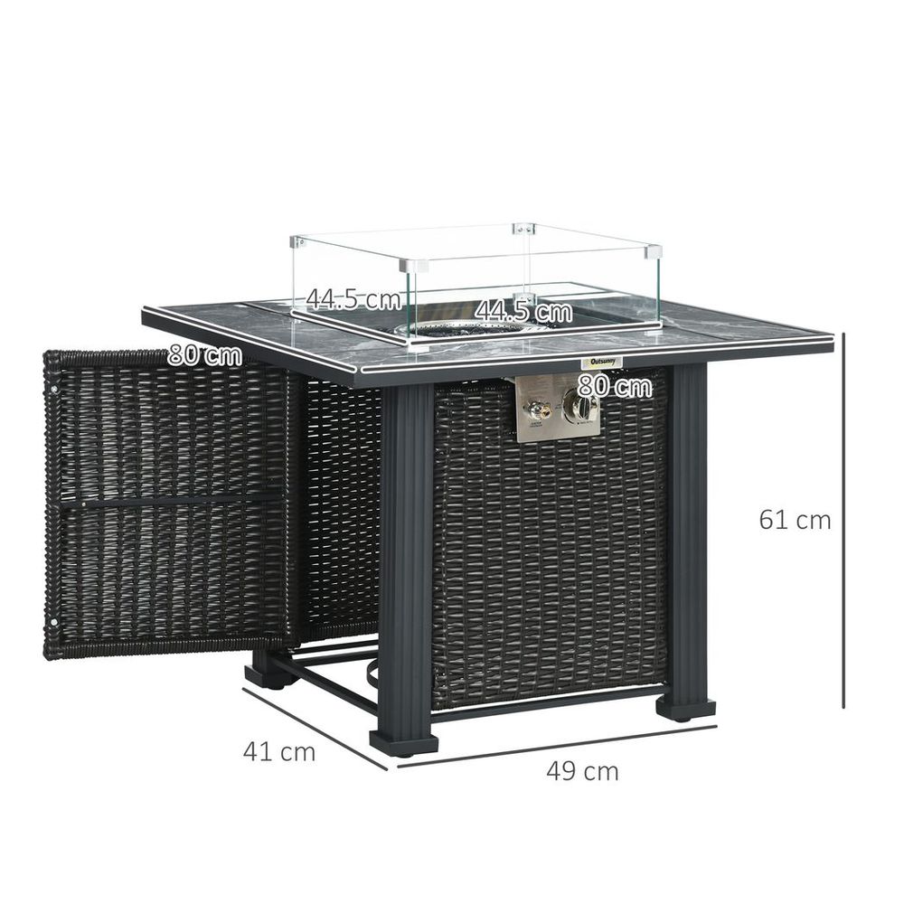 Premium Gas Fire Pit Table w/ Rain Cover & Windscreen ? Stylish Design, 50,000 BTU Powerful Burner