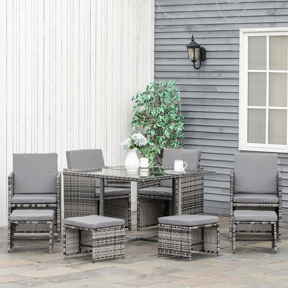 Premium 9PC Rattan Garden Furniture Set - Outdoor Patio Dining Table - Wicker 8 Seater - High Quality - Waterproof Cushions