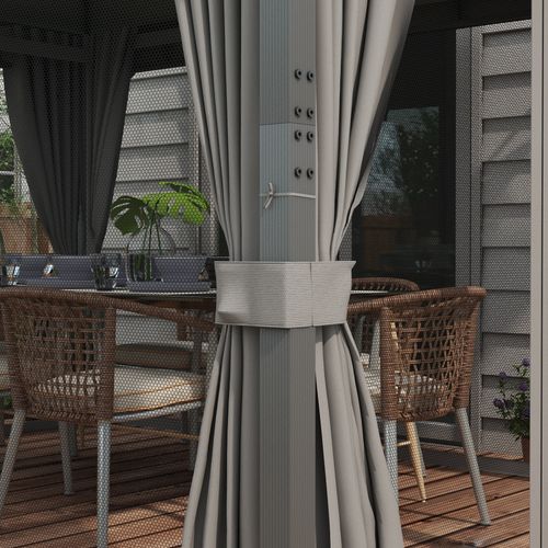 Outsunny 4 x 3(m) Patio Gazebo Garden Shelter w/ Curtains and Netting, Grey