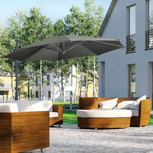 3 x 3(m) Cantilever Parasol Garden Umbrella with Cross Base Grey