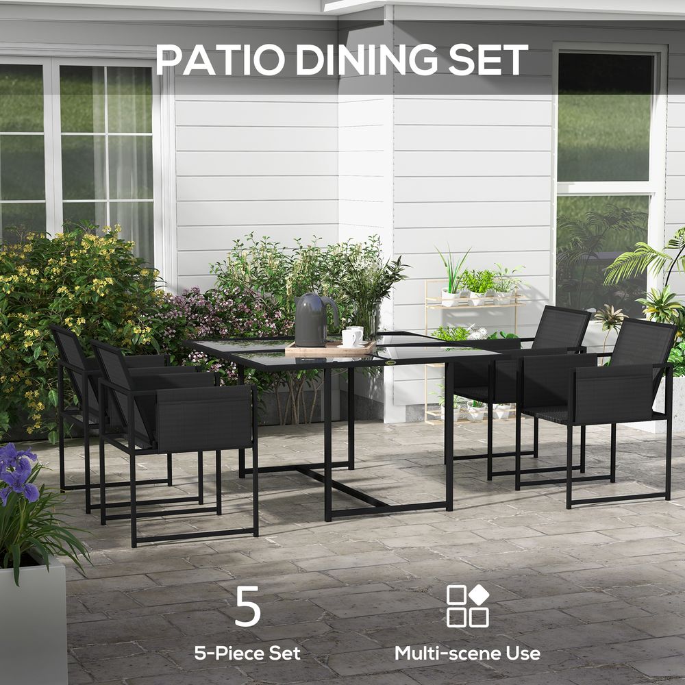 Outsunny Garden Furniture Set: 4 Seater Table & Chairs, Adjustable Backrest
