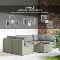 Outsunny 7 Pieces Rattan Garden Furniture Set with Cushions, Light Brown