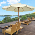 Outsunny Garden Parasol Patio Umbrella with Ruffles and Wooden Pole Beige