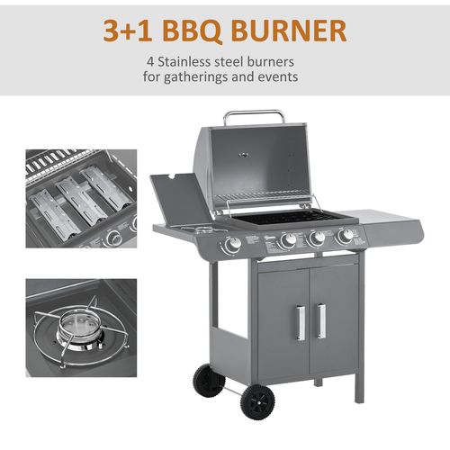 Outsunny Gas Barbecue Grill 3+1 Burner Garden BBQ w/ Large Cooking Area