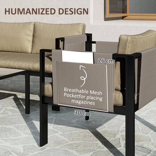 Outsunny 4 Piece Garden Sofa Set w/ Tempered Glass Coffee Table Khaki