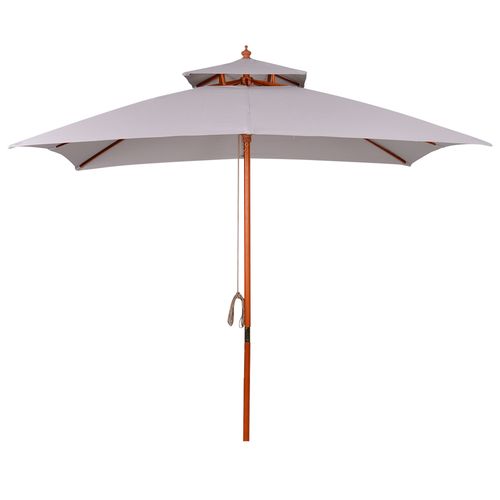 Outsunny 3(m) Wood Square Umbrella Garden Market Parasol Sunshade Grey