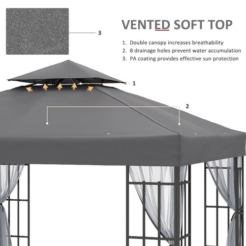 Outsunny 3 x 3(m) Patio Gazebo Canopy Garden Pavilion with 2 Tier Roof, Grey