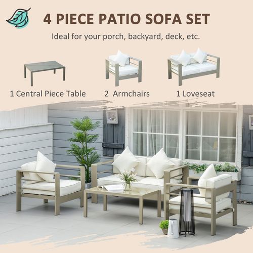 4 PCs Aluminium Garden Furniture Set w/ Thick Padded Cushion