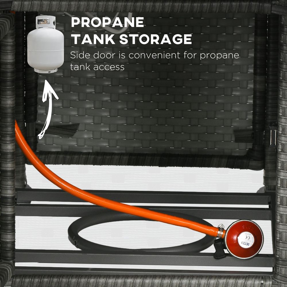 Outsunny 5PC Rattan Garden Set with Gas Fire Pit Table