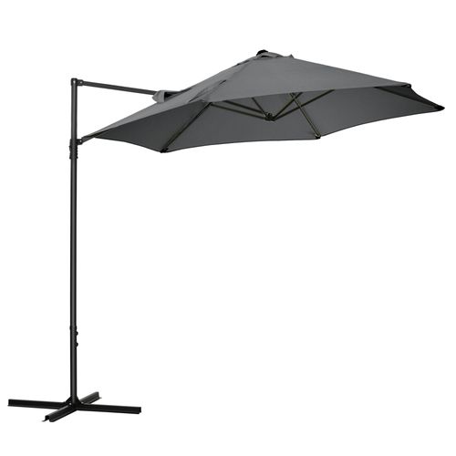 2.5M Garden Cantilever Parasol W/ 360 Rotation and Cross Base, Dark Grey