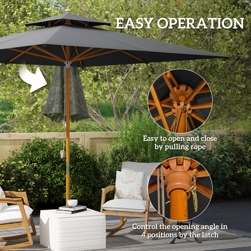 Outsunny 3(m) Wood Square Umbrella Garden Market Parasol Sunshade
