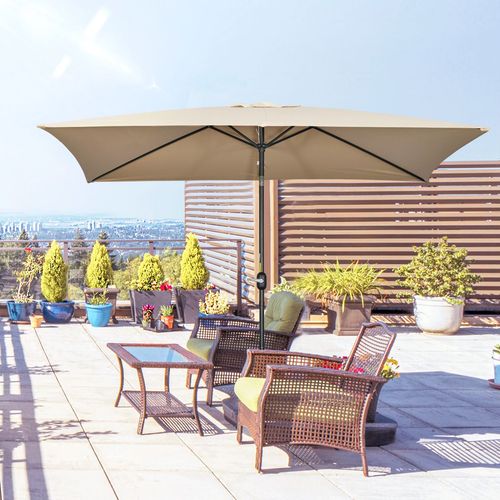 Outsunny 3x2m Patio Parasol Canopy Tilt Crank 6 Ribs Sun Shade Garden Khaki
