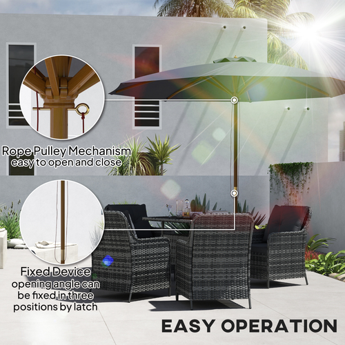 Outsunny Wooden Garden Parasol with Rope Pulley Mechanism