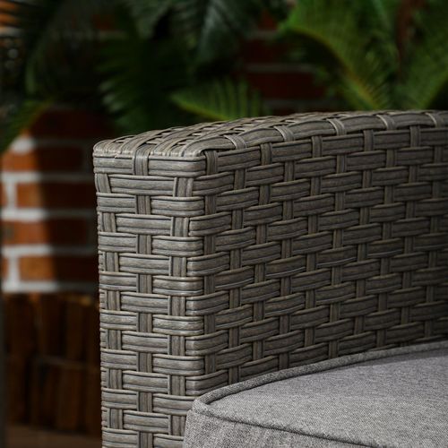 Outsunny 4 Piece Rattan Garden Furniture Set with Sofa, Glass Table, Grey